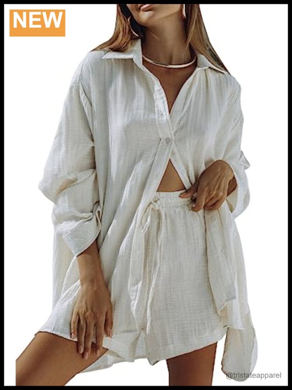 Women 2 Piece Outfits Long Sleeve Button Down Blouse and Shorts Set